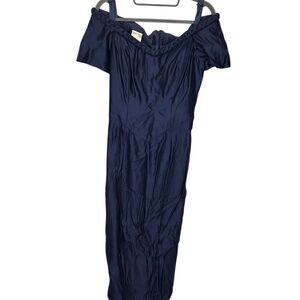 Watters and Watters Vintage Off-Shoulder Navy Blue Formal Dress Women's Long 8